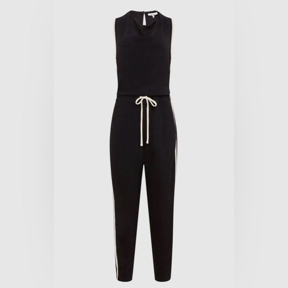 Reiss Tyla Side Striped Jumpsuit Navy. Blue and White Open Back Tie Waist Size 8 - Picture 2 of 16